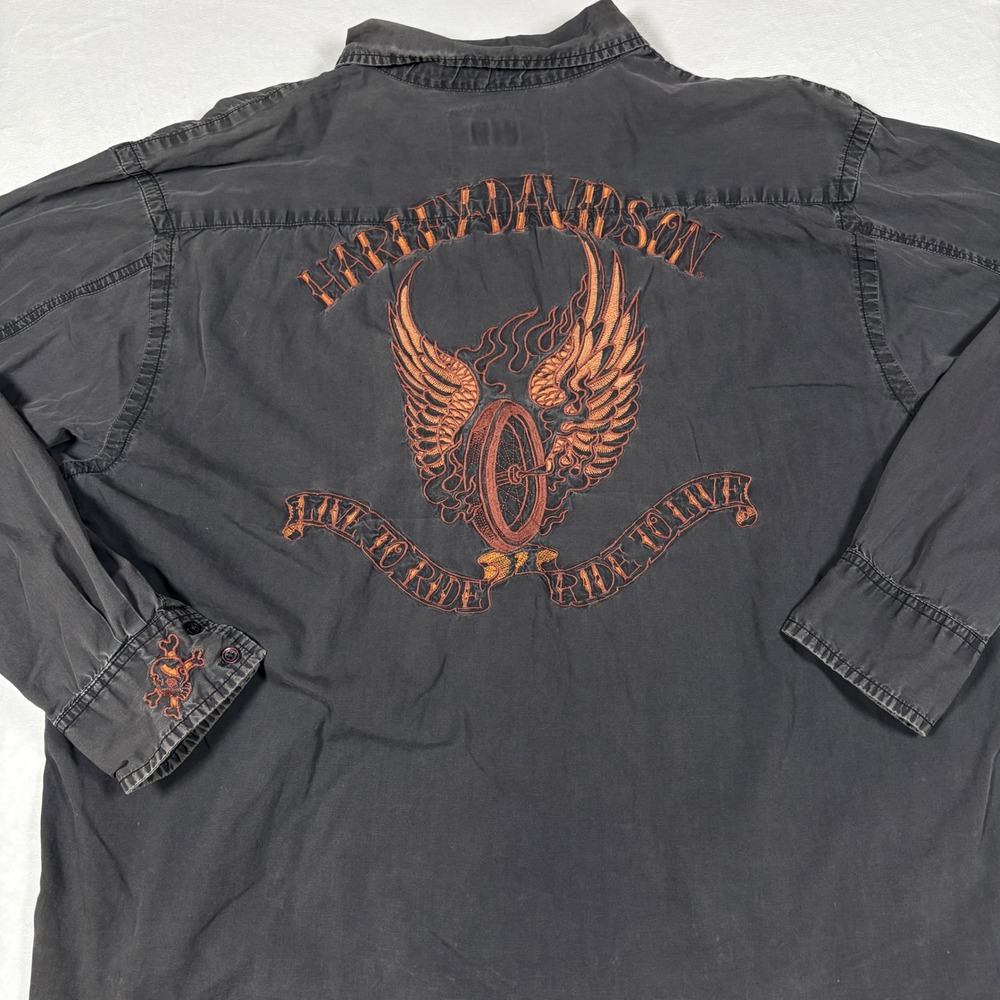 Harley Davidson HD Ink Shirt Men XXXL 3XL Back Embroidered Winged Wheel Distress